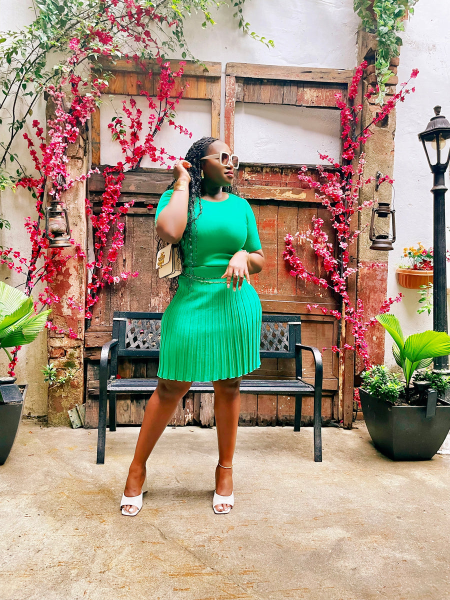 Green pleated skirt set Shop Laura Charles
